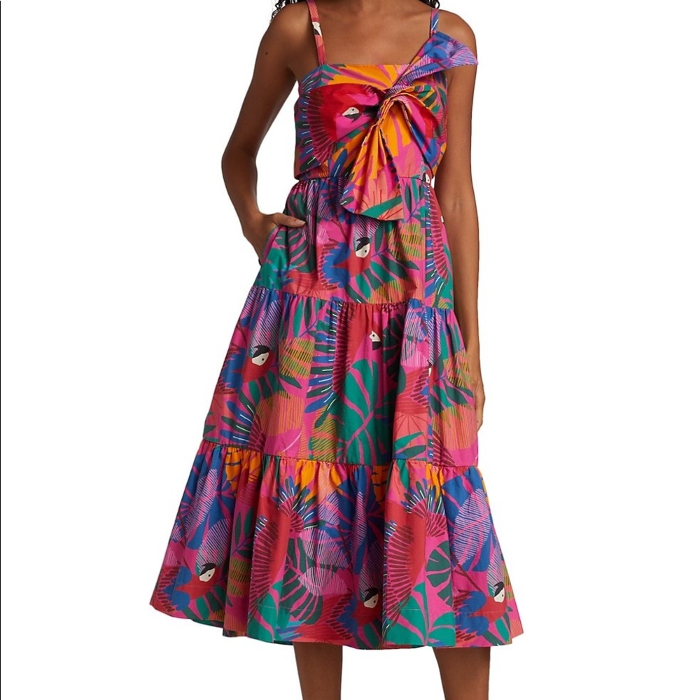 Farm Rio Macaw Bow Tie Midi Dress